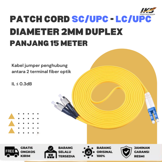 Patch Cord DUPLEX LC UPC - FC UPC Fiber Optik Diameter 2mm Berbagai Ukuran