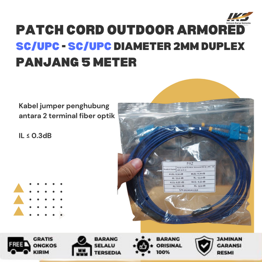 Patch Cord Outdoor Armored Duplex SC UPC - SC UPC Fiber Optik Diameter 2mm Panjang 5 Meter
