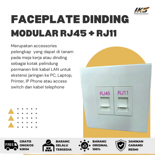 Faceplate Wall Dinding + Modular RJ45 dan RJ11