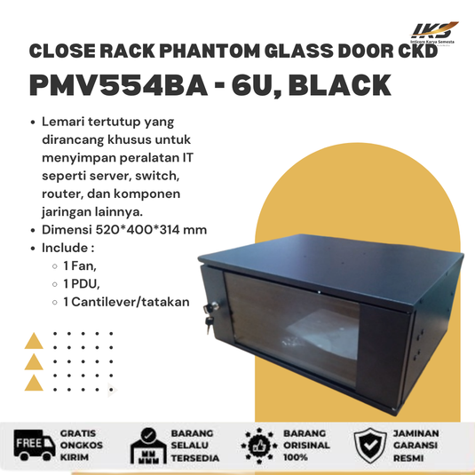 Close Rack Phantom Glass Door CKD, PMV554BA - 6U, BLACK